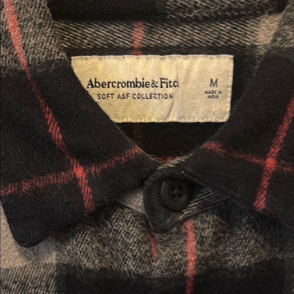 Abercrombie & Fitch Men's Plaid Shirt Jacket - Navy and Gray - Picture 2 of 4